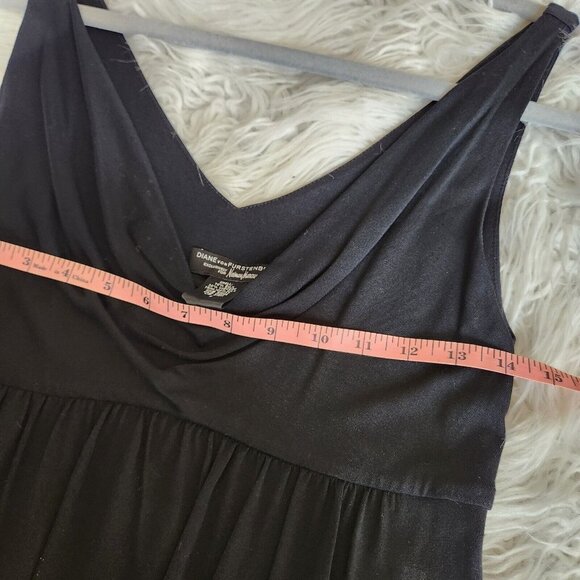 DVF Diane Von Furstenberg Silk Shift Dress Womens Sz 2 Black Tribal Boho Sleevle - Picture 7 of 13